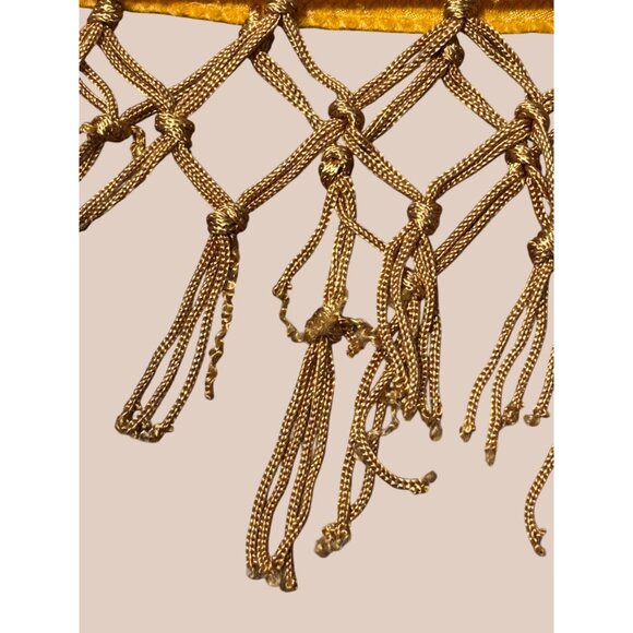 Vintage Gold Jacquard Scarf With Fringe Tassels 22" X 60" - Picture 2 of 6
